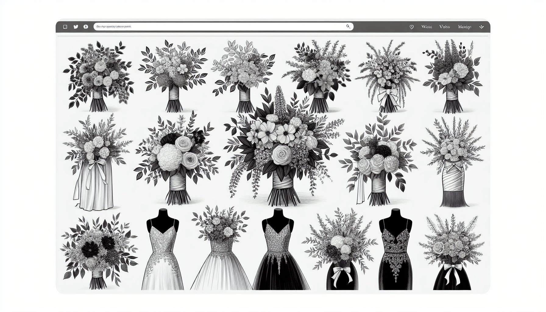 Моно-букеты под разные стили платьев