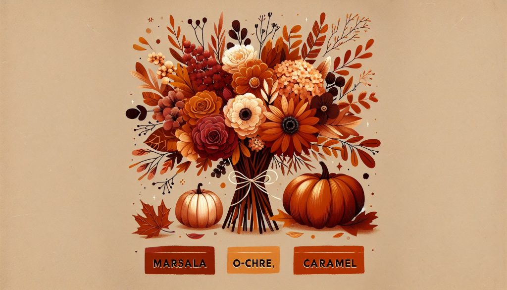 Яркие букеты: осенние оттенки — марсала, охра, карамель