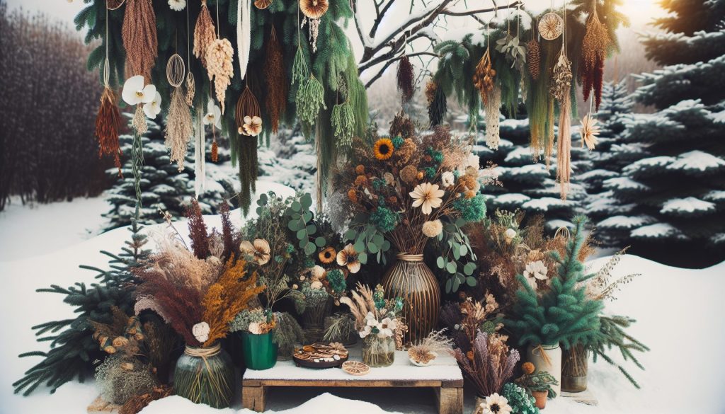 Зимняя зелень: микс живых и сухоцветов — тренд