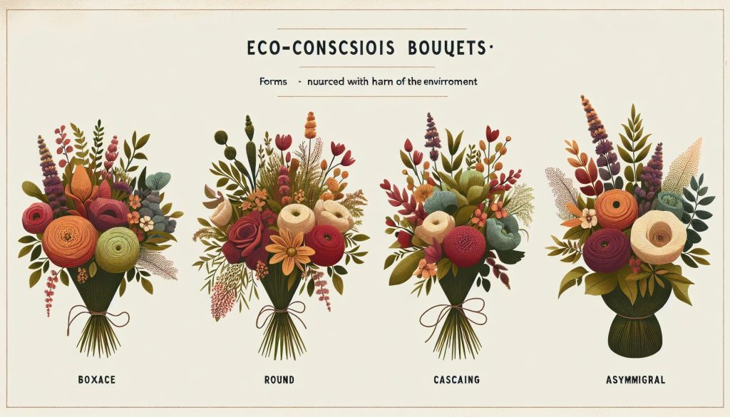 Экосознательные букеты: формы — круглый, каскадный, асимметричный