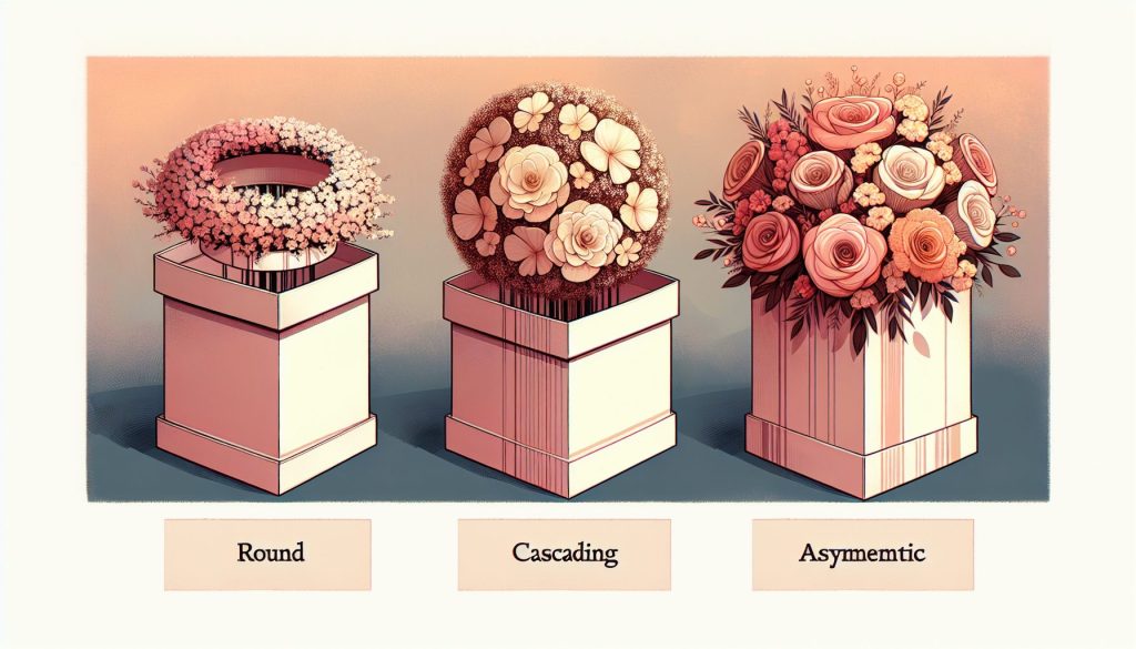 Букеты в шляпной коробке: формы — круглый, каскадный, асимметричный