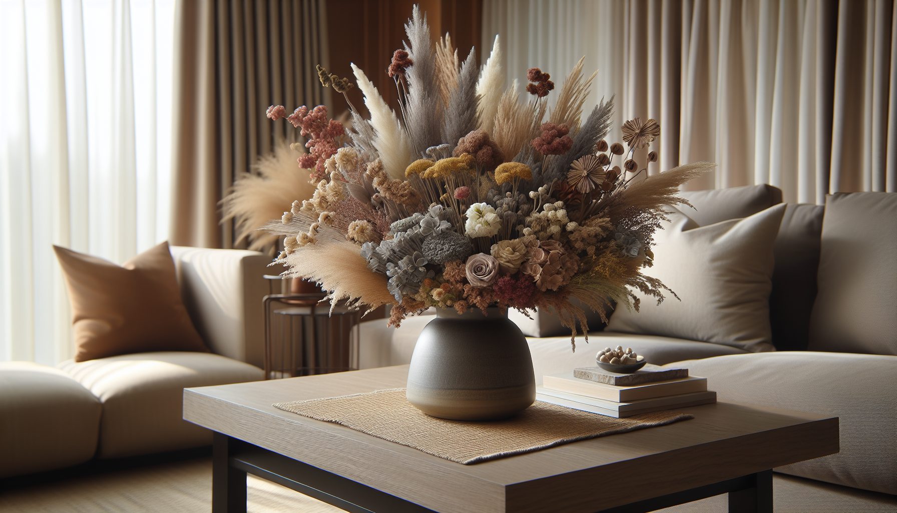 Моно-букеты: микс живых и сухоцветов в интерьере
