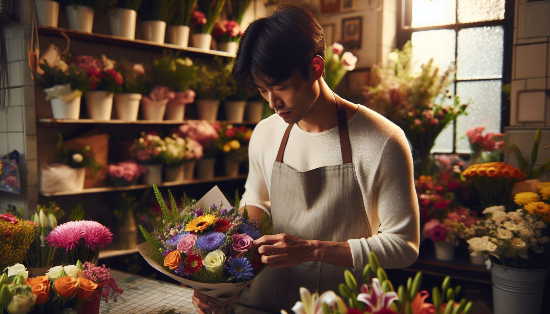 Эмоция флориста как часть кадра